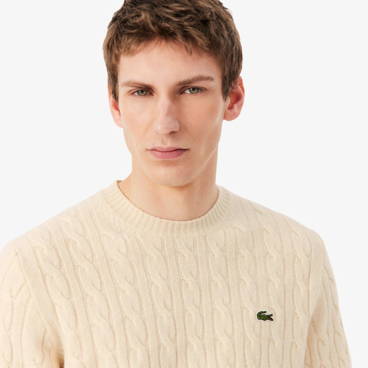 Lacoste kabelstrikket sweater råhvid