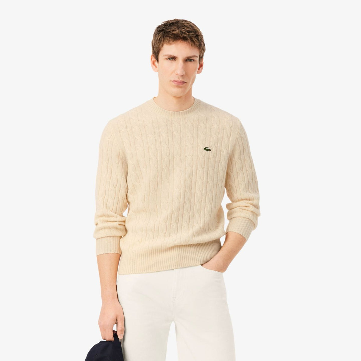 Lacoste kabelstrikket sweater råhvid