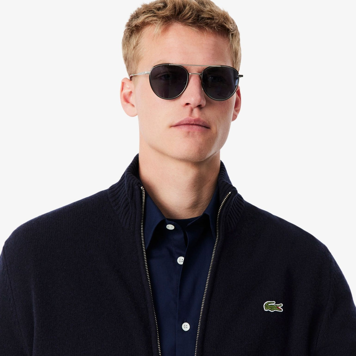 Lacoste vest i kartet uld, marineblå
