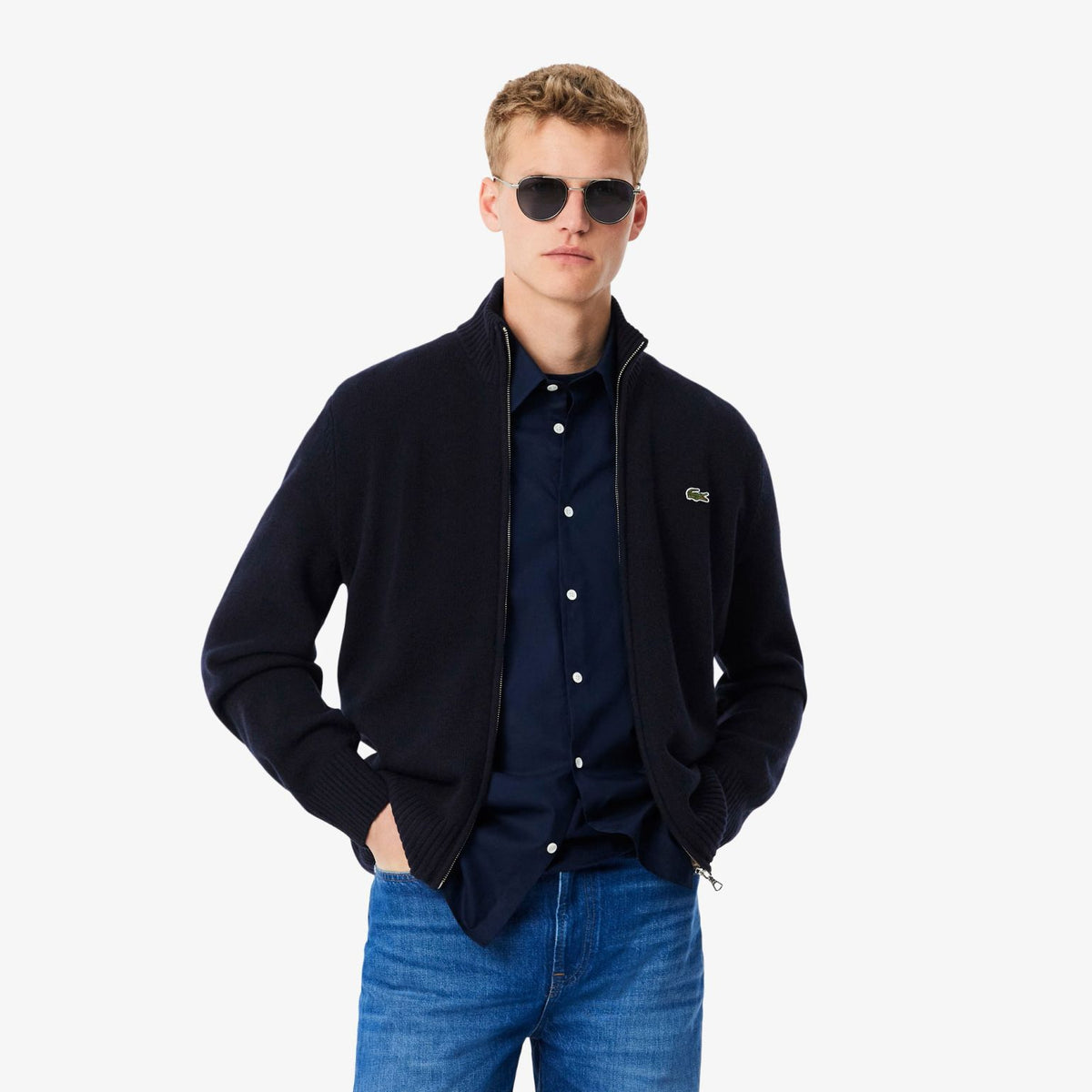 Lacoste vest i kartet uld, marineblå