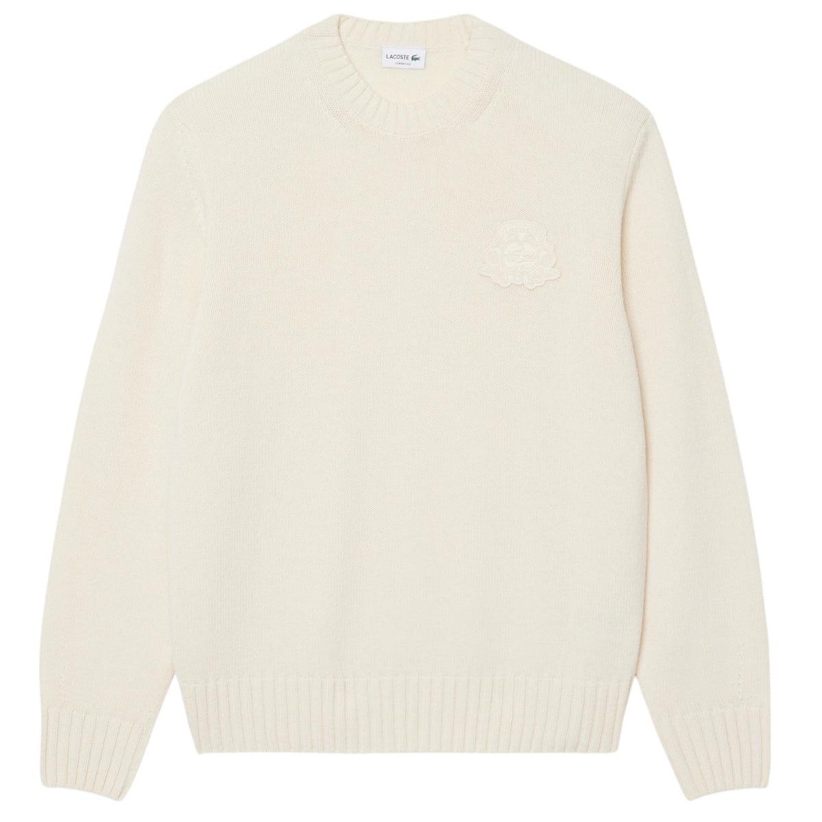 Lacoste Striktrøje i uld med broderet skjold Off White
