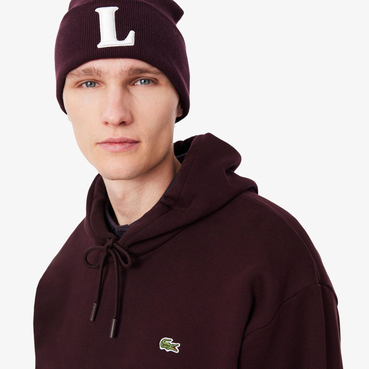 Lacoste fleece-hættetrøje bordeaux