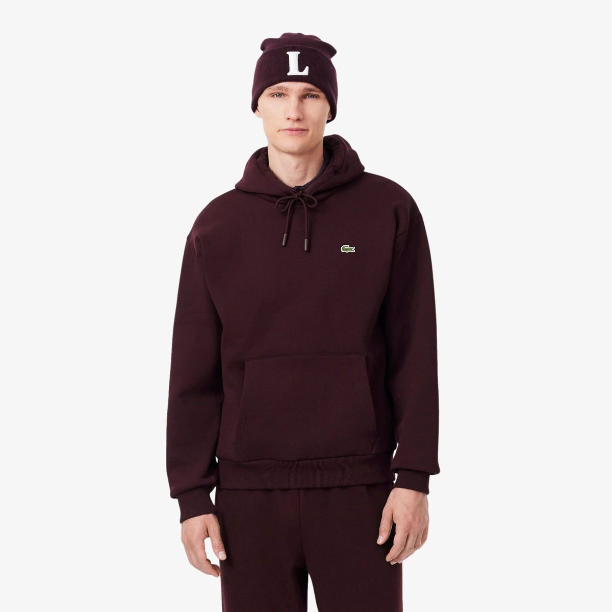 Lacoste fleece-hættetrøje bordeaux