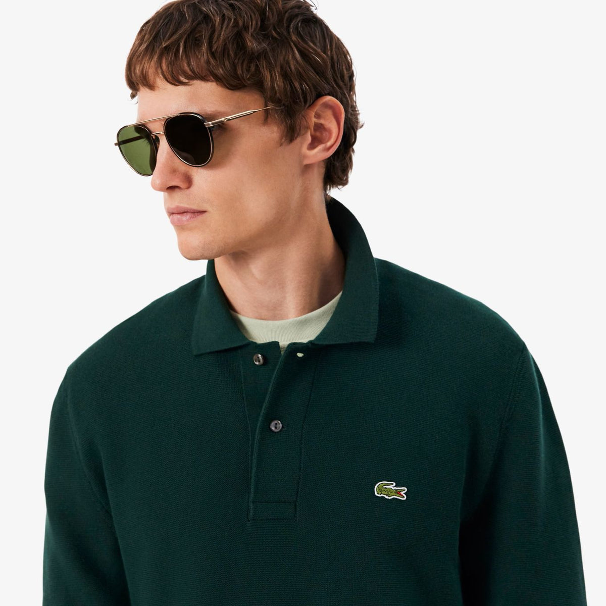 Lacoste strikket langærmet polo mørkegrøn