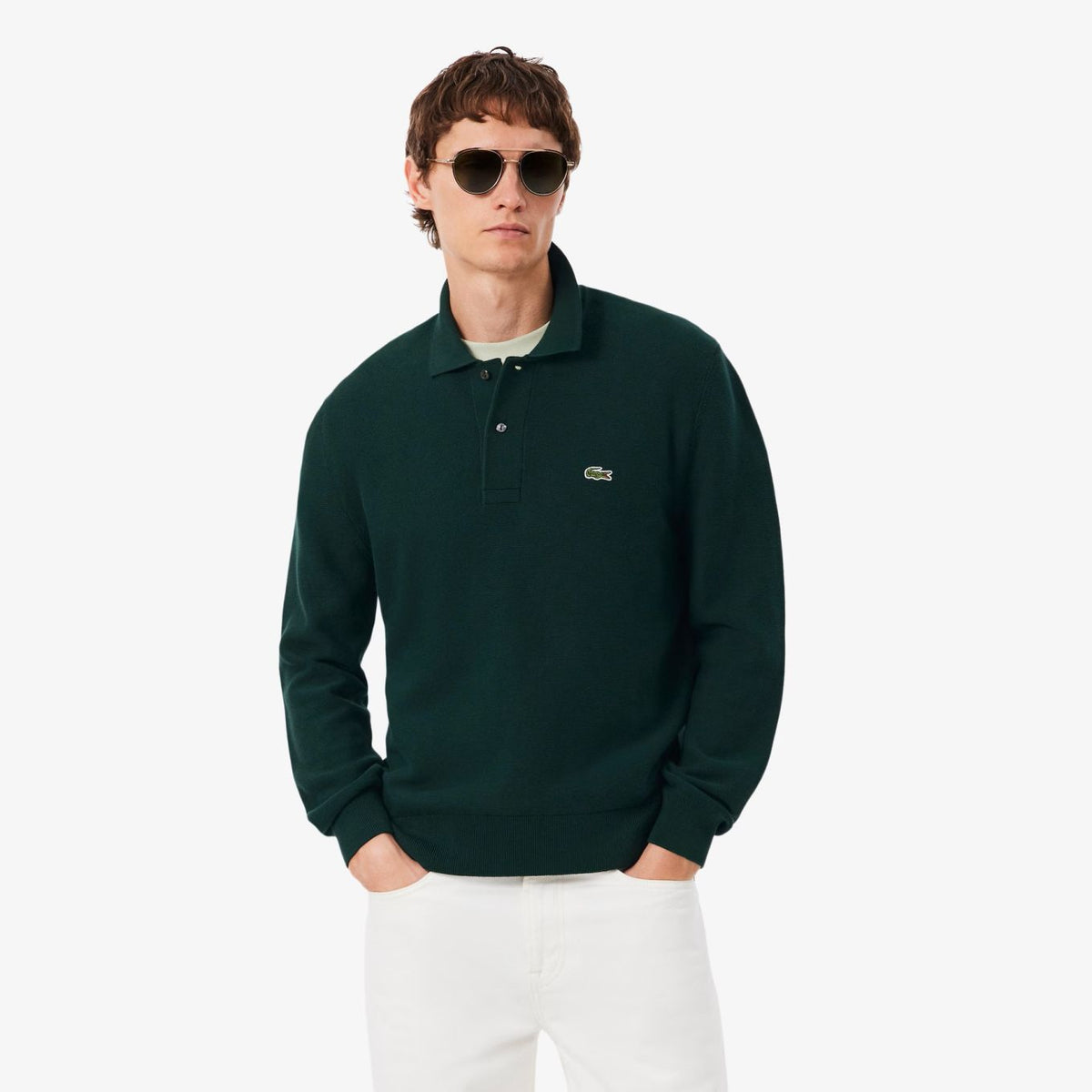 Lacoste strikket langærmet polo mørkegrøn