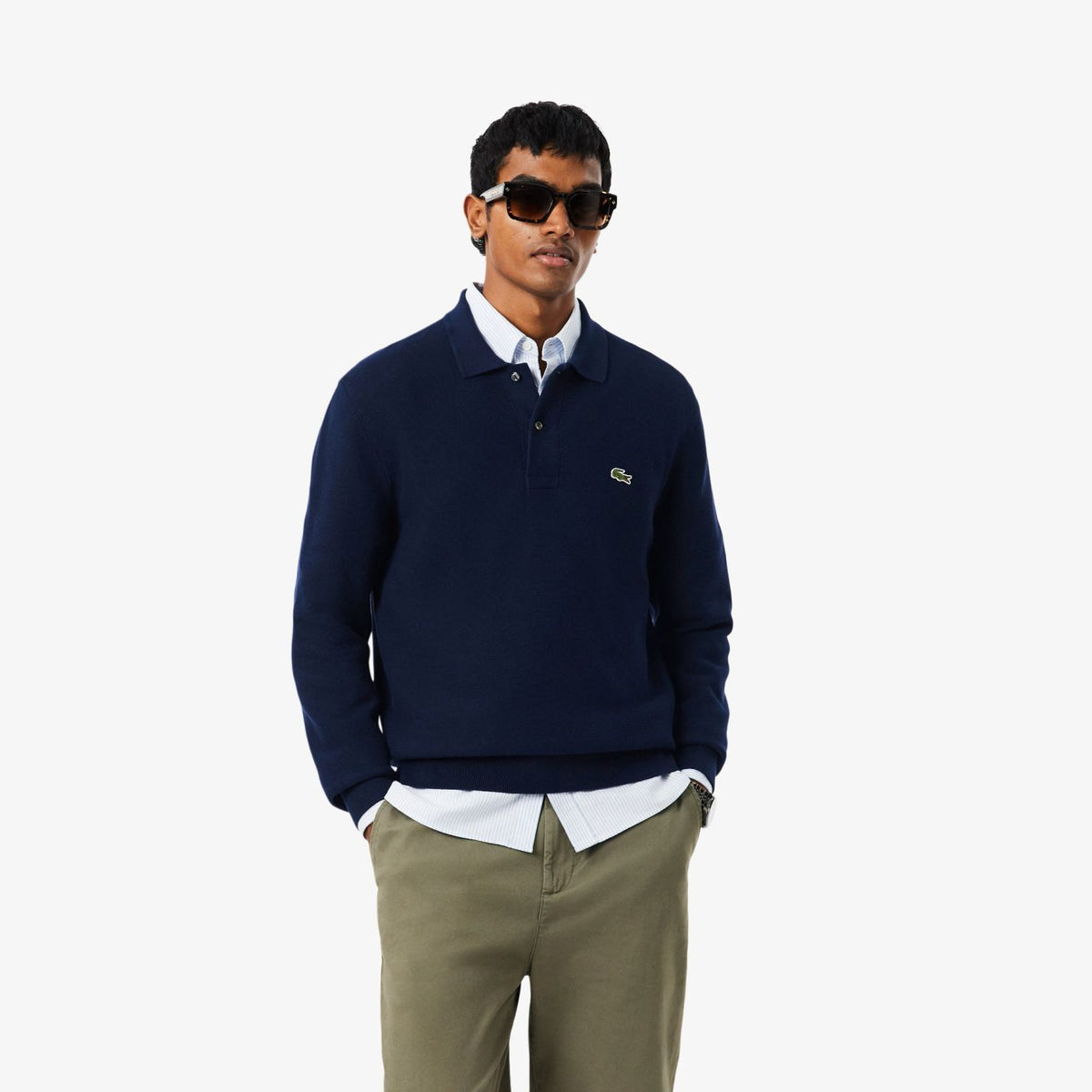 Lacoste Strikket Langærmet Polo Navy