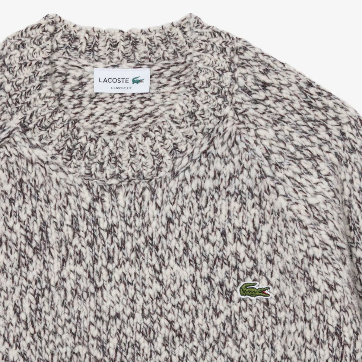 Lacoste merceriseret uldstriktrøje råhvid