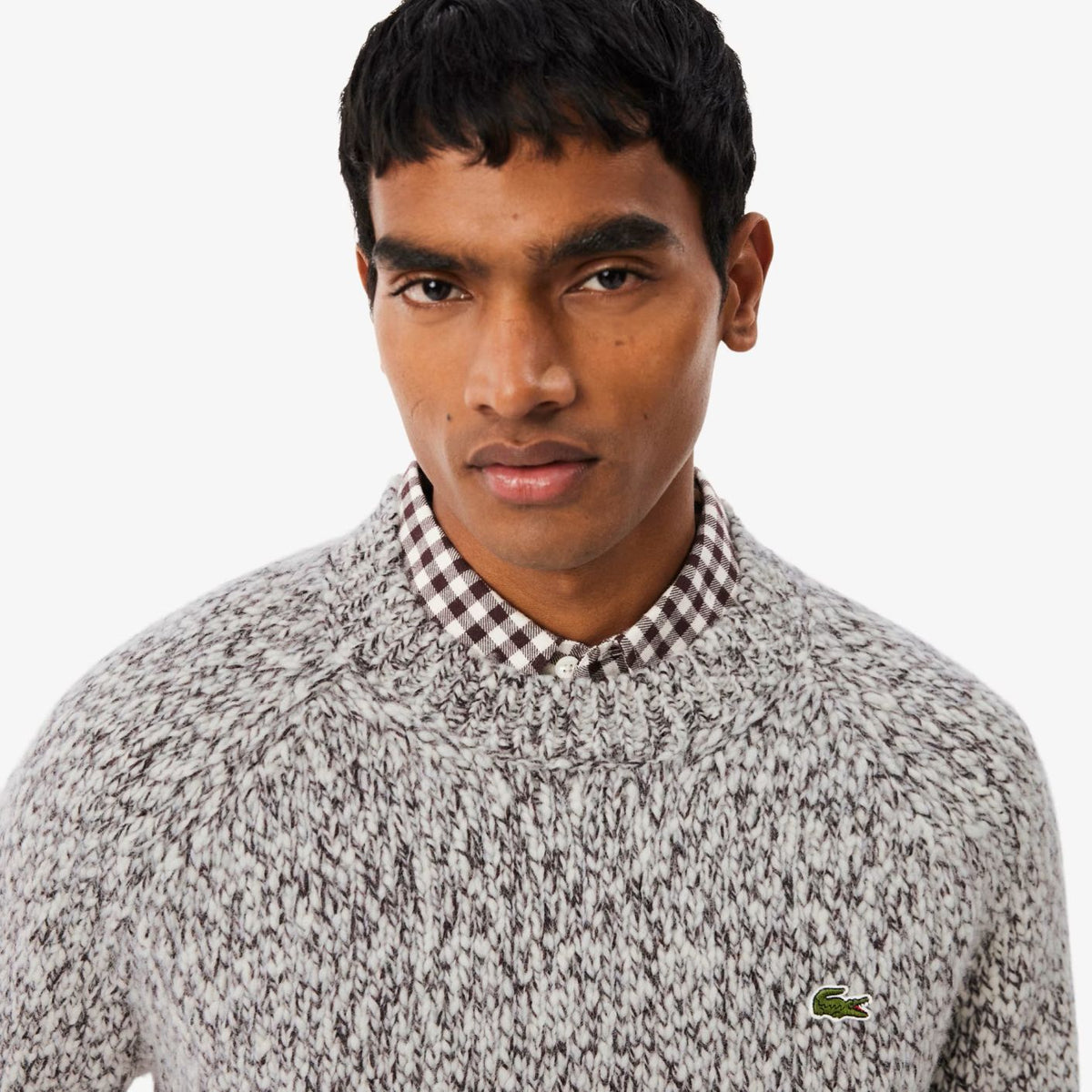 Lacoste merceriseret uldstriktrøje råhvid