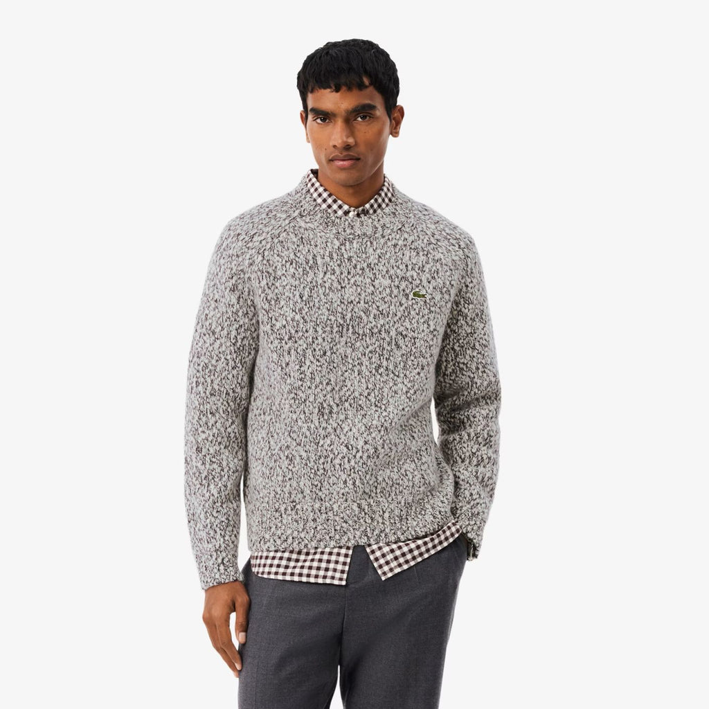Lacoste merceriseret uldstriktrøje råhvid