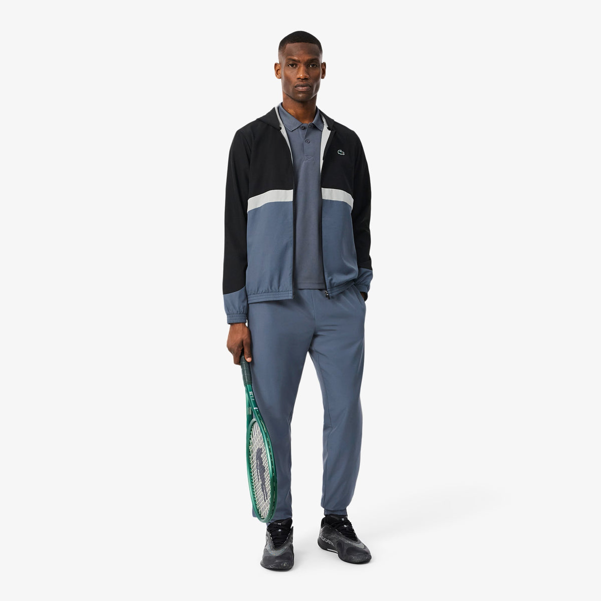 Lacoste træningsdragt med farveblok-print, sort/grå