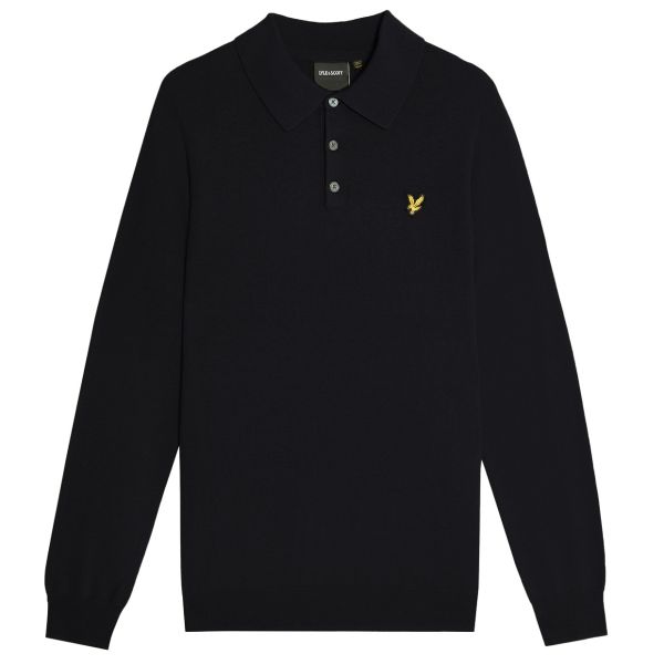 Lyle & Scott Cotton Merino Knitted Longsleeve Polo Navy