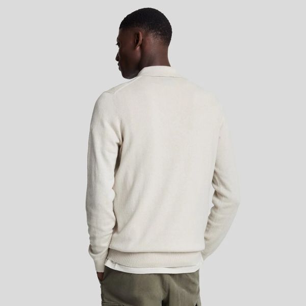 Lyle & Scott Cotton Merino Knitted Longsleeve Polo Beige