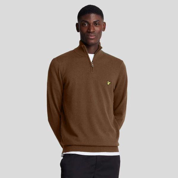 Lyle & Scott Cotton Merino Quarter Zip Sweater Bruin
