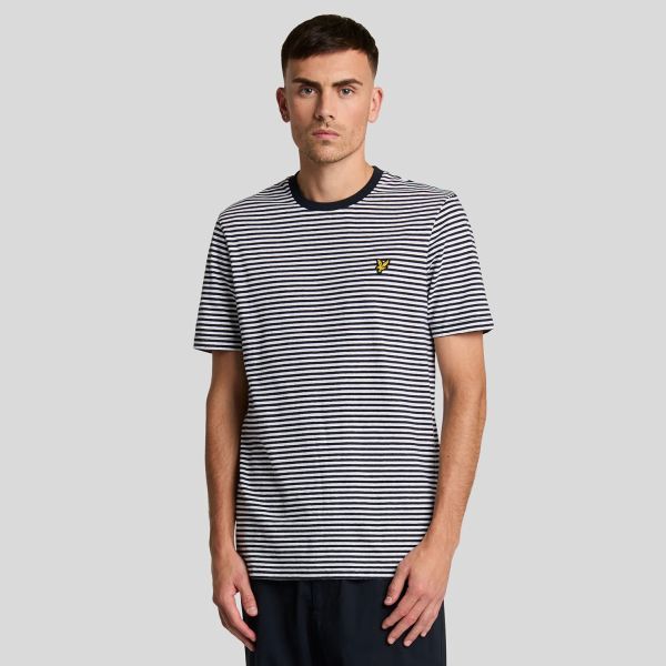 Lyle & Scott Linen Blend Breton T-shirt Navy/Wit