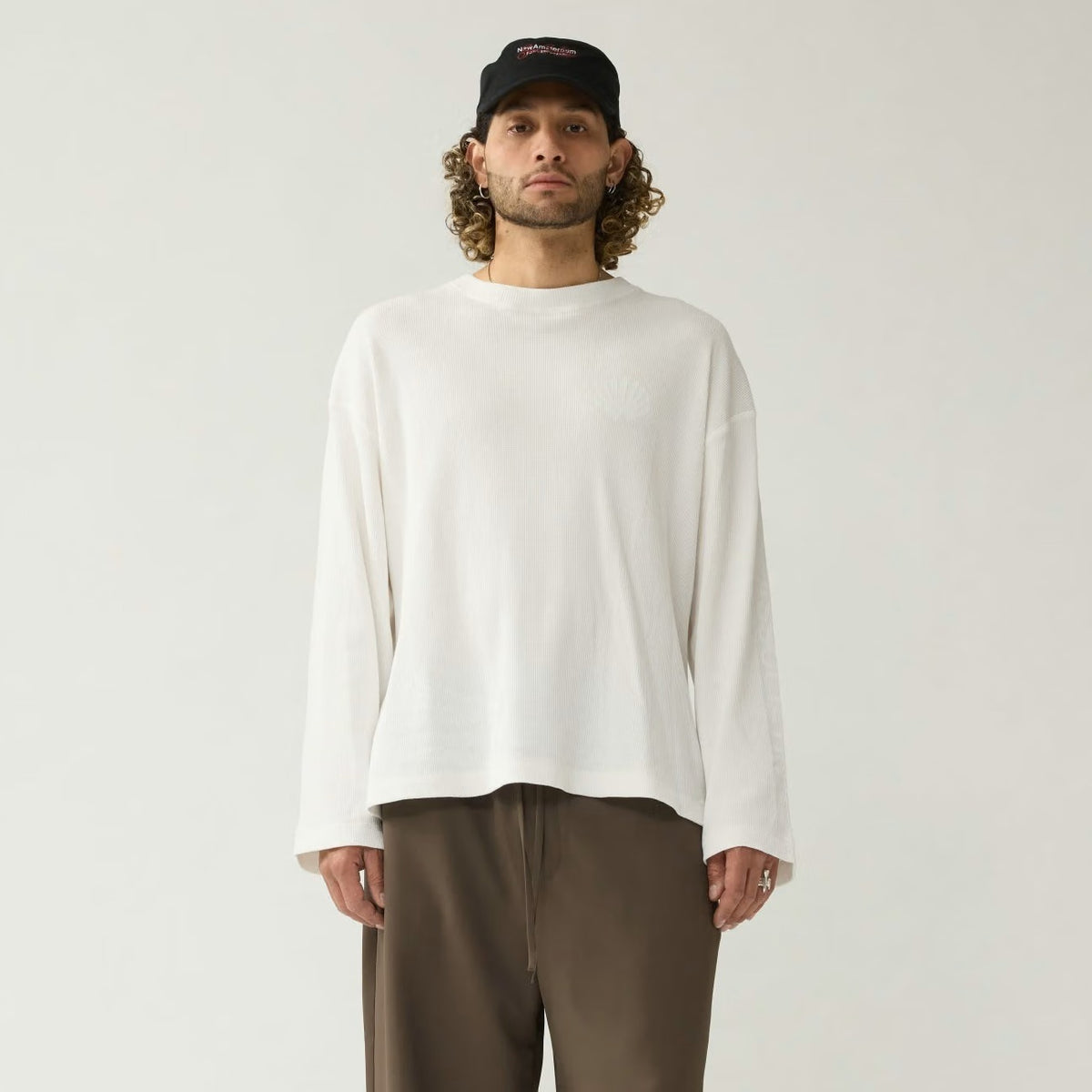 New Amsterdam Surf Association Logo Longsleeve Waffle T-shirt Hvid