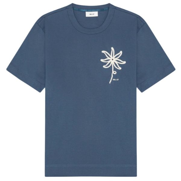 NN.07 Pedro EMB T-shirt Blauw