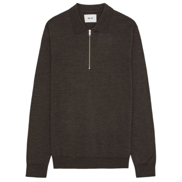 NN.07 Sergio Zip Longsleeve Polo Donker Bruin