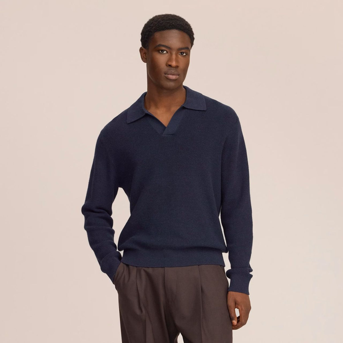 NN.07 Hope Rib Langærmet Polo Navy