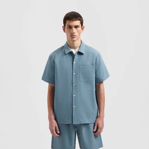 Olaf Seersucker Overhemd Blauw