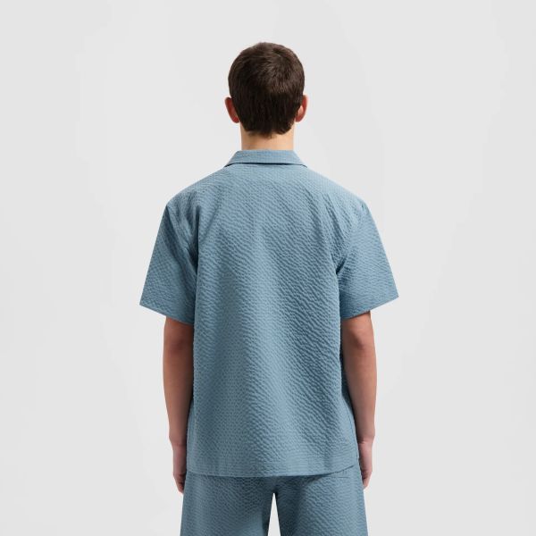 Olaf Seersucker Overhemd Blauw