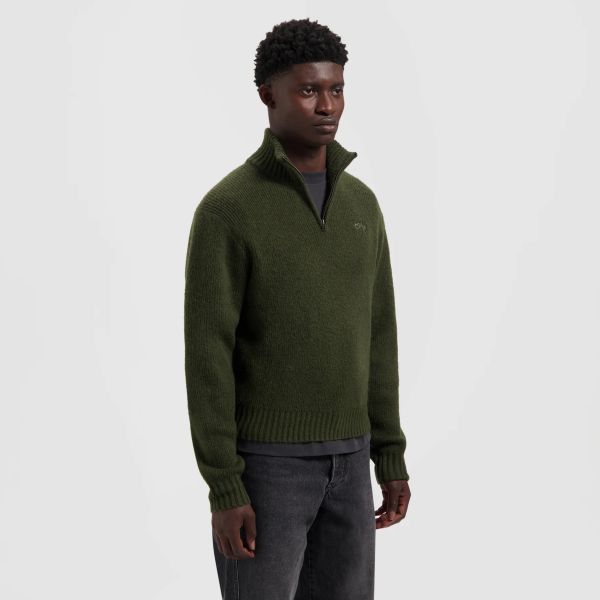 Olaf Signature Knitted Zip Mock Sweater Donker Groen