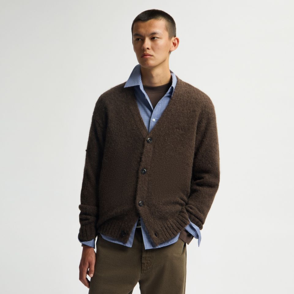 Olaf Hairy Texture Cardigan Brun