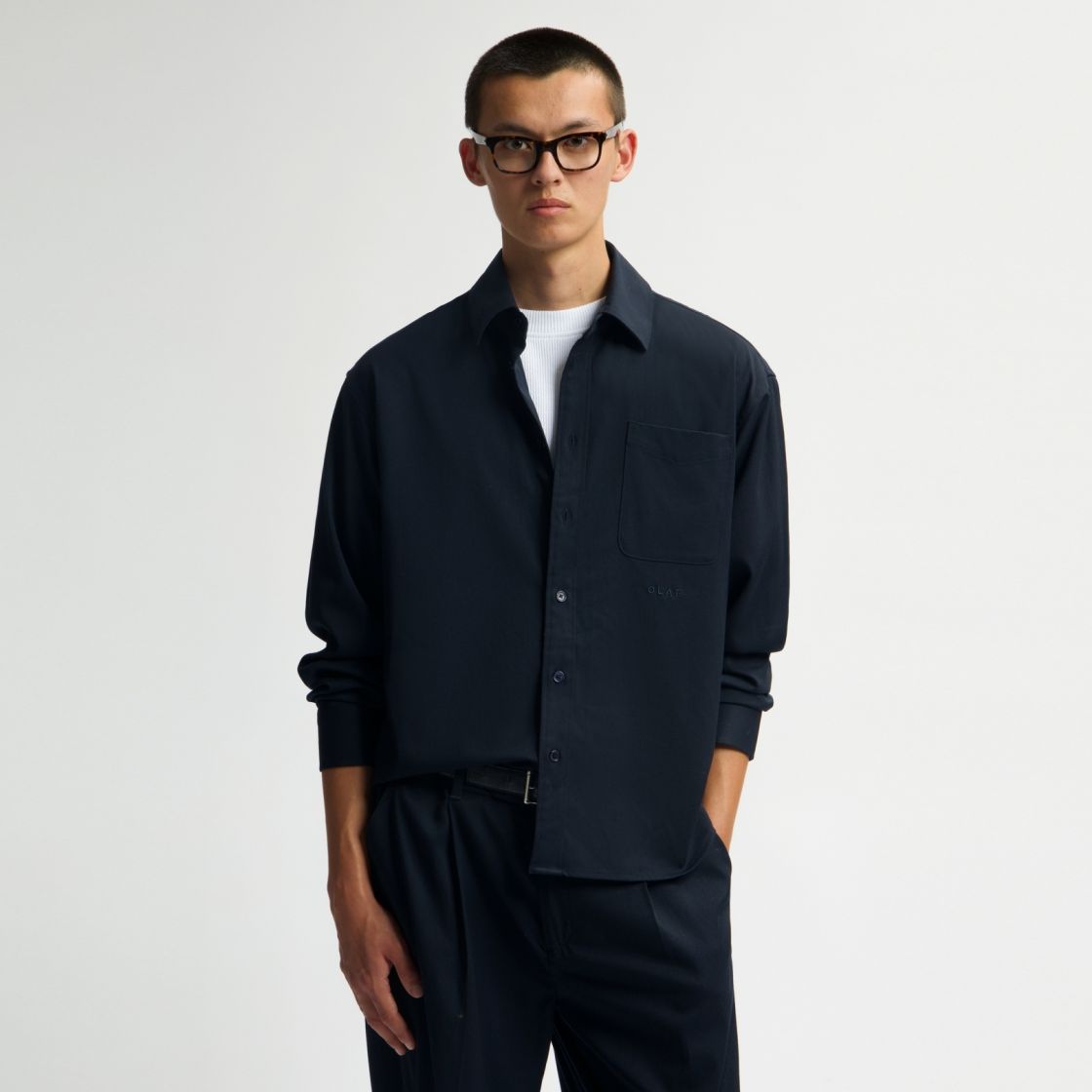 Olaf Oversized Wool Blend Skjorte Navy