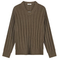 Olaf Strikket V-hals sweater med ribstruktur brun