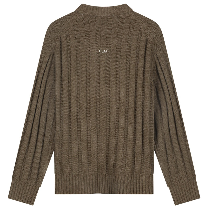 Olaf Strikket V-hals sweater med ribstruktur brun