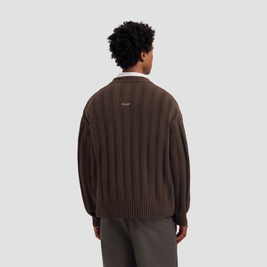 Olaf Strikket V-hals sweater med ribstruktur brun