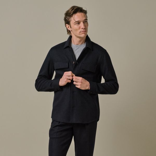 Profuomo Wool Knitted Overshirt Navy
