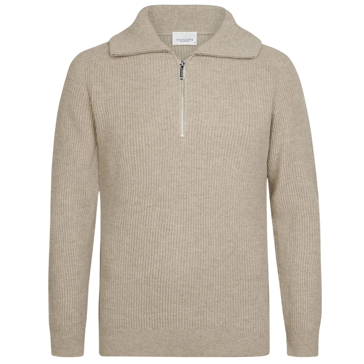 Profuomo Kraftig Strikket Half Zip Sweater Beige