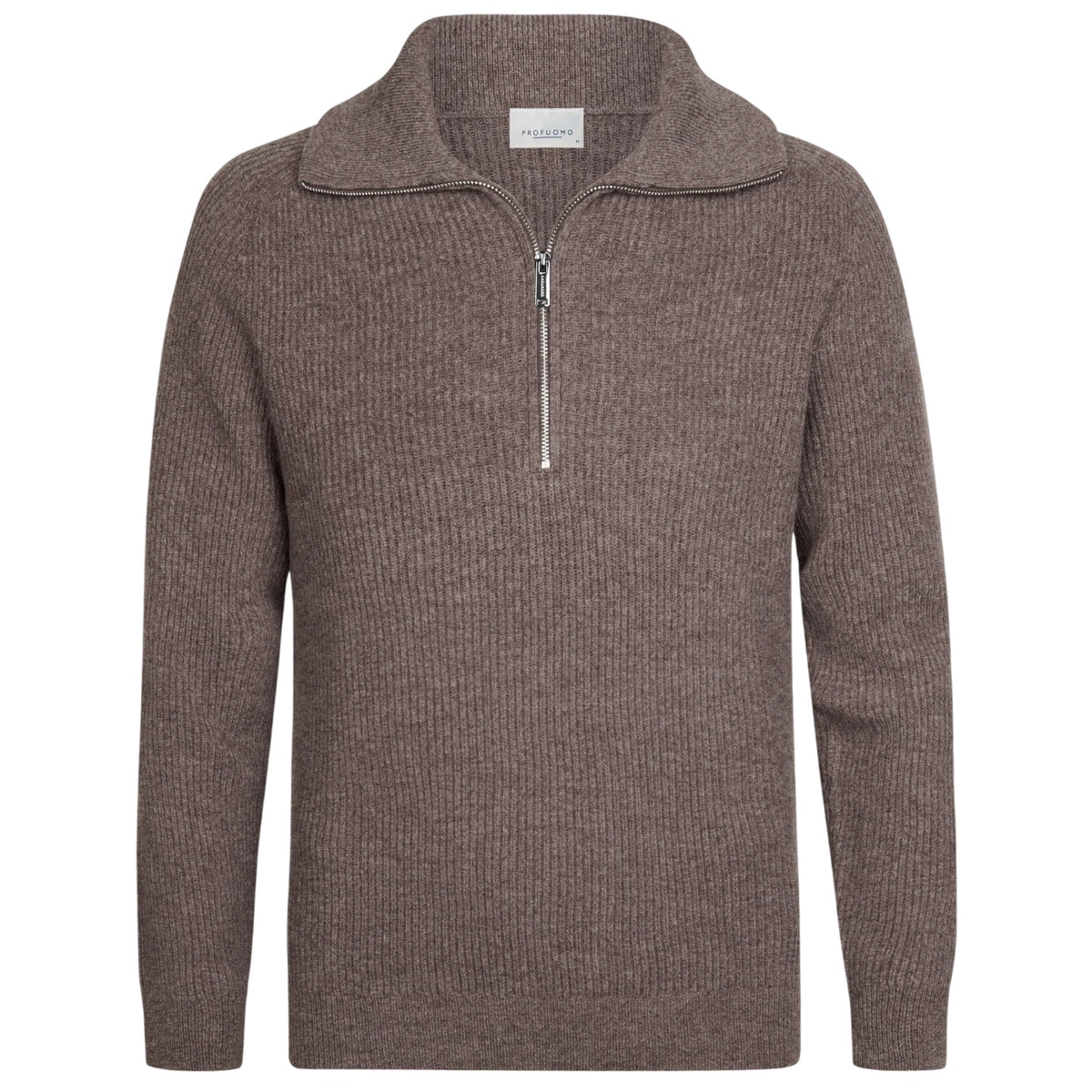 Profuomo kraftig strikket halv-lynlås sweater brun