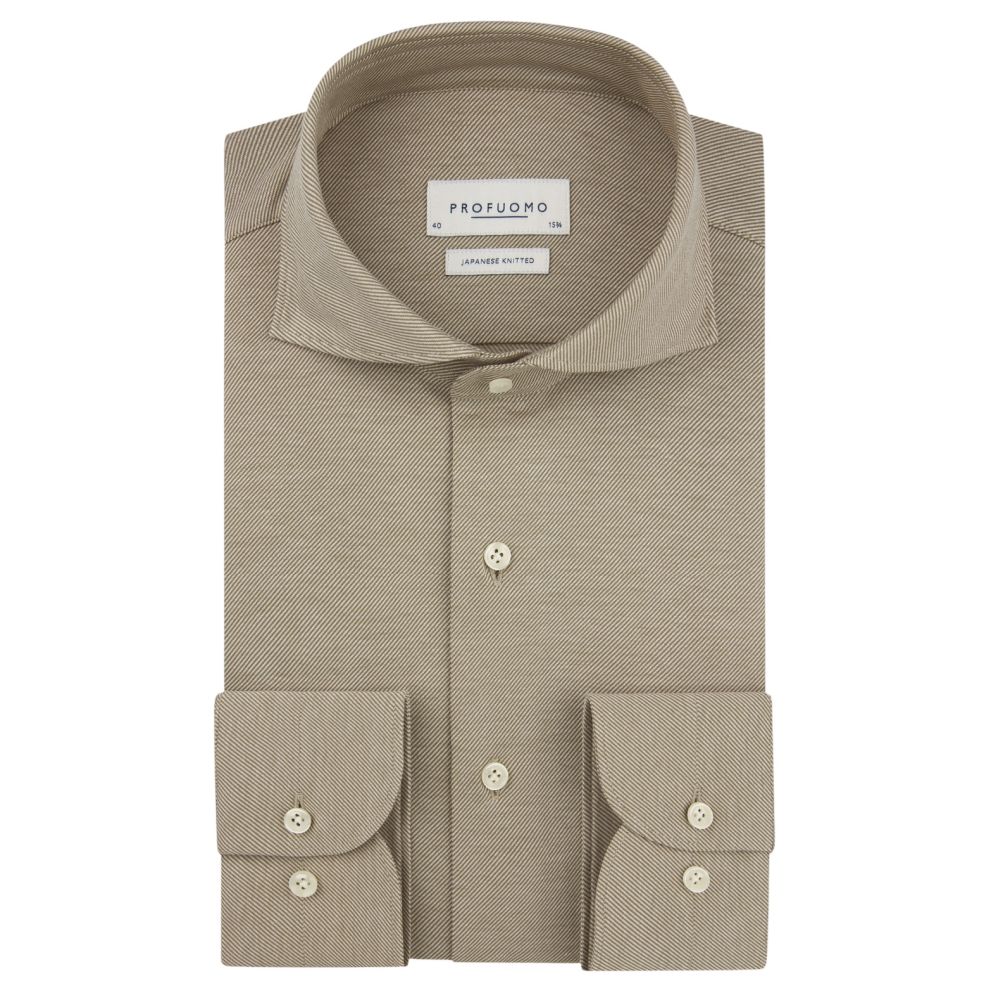 Profuomo Japanese Twill Strikket Skjorte Brun