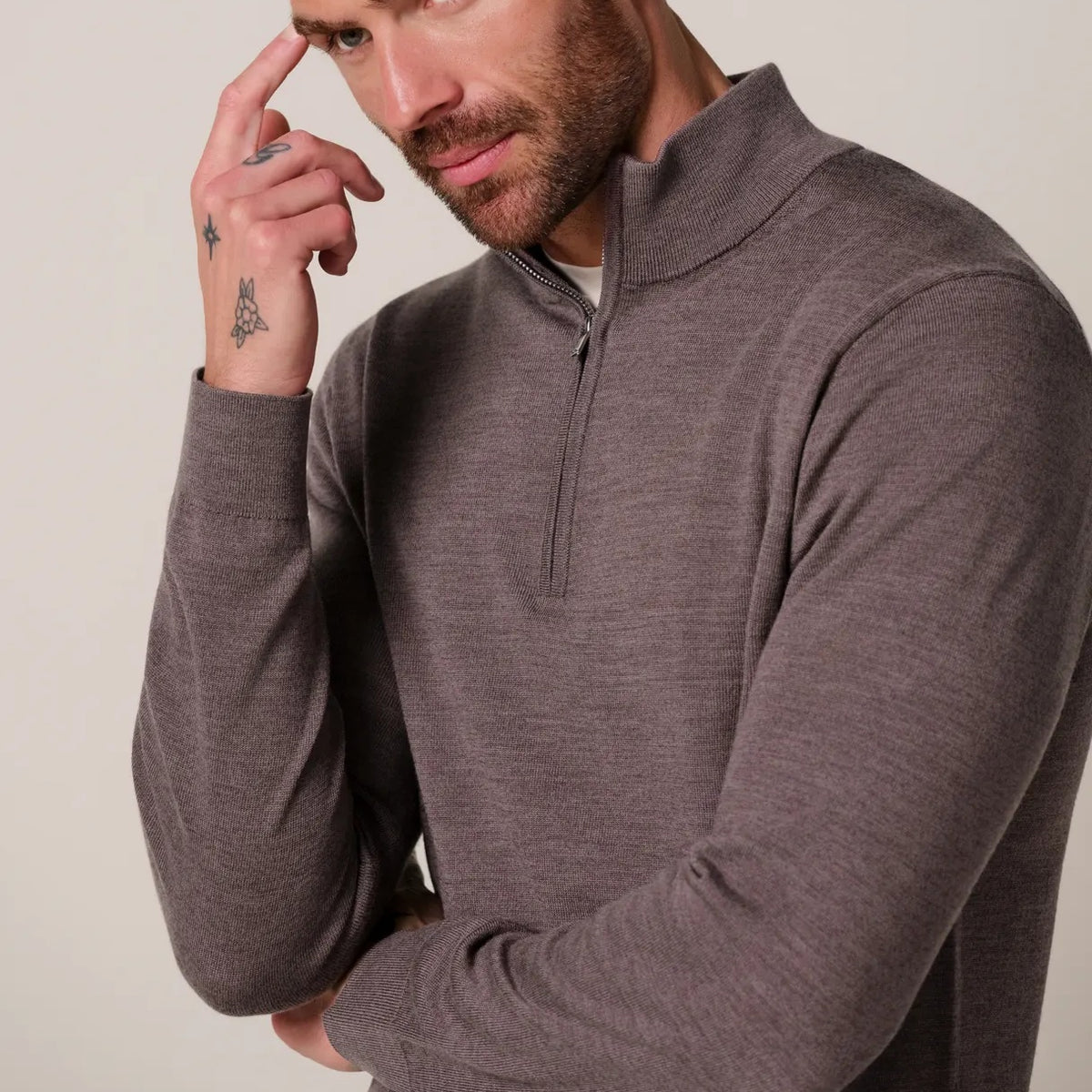 Profuomo Strikket Half Zip Sweater Brun