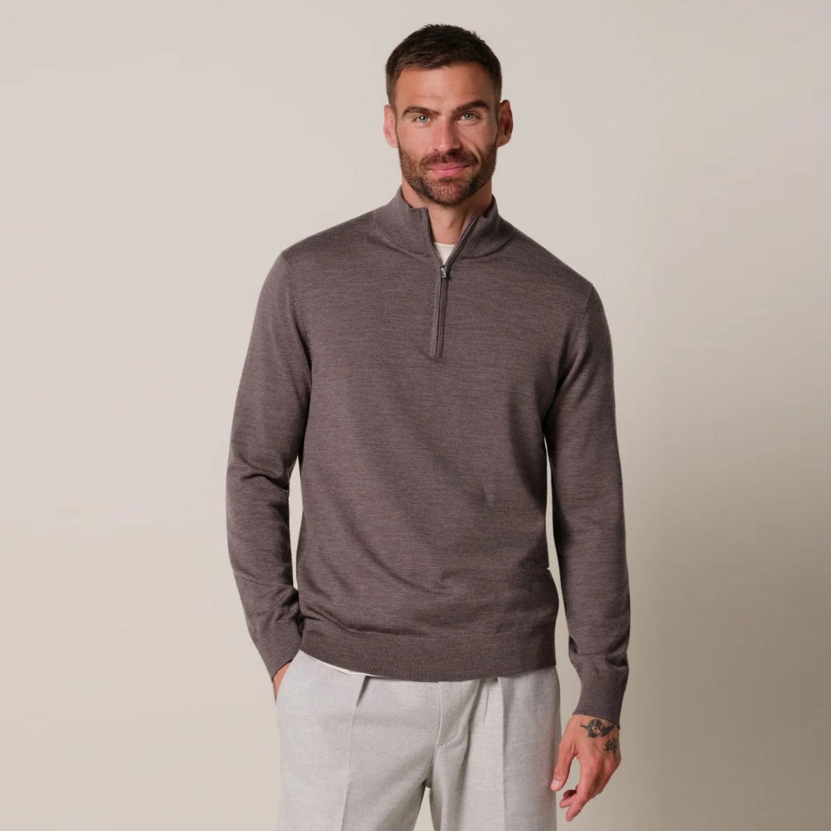 Profuomo Strikket Half Zip Sweater Brun