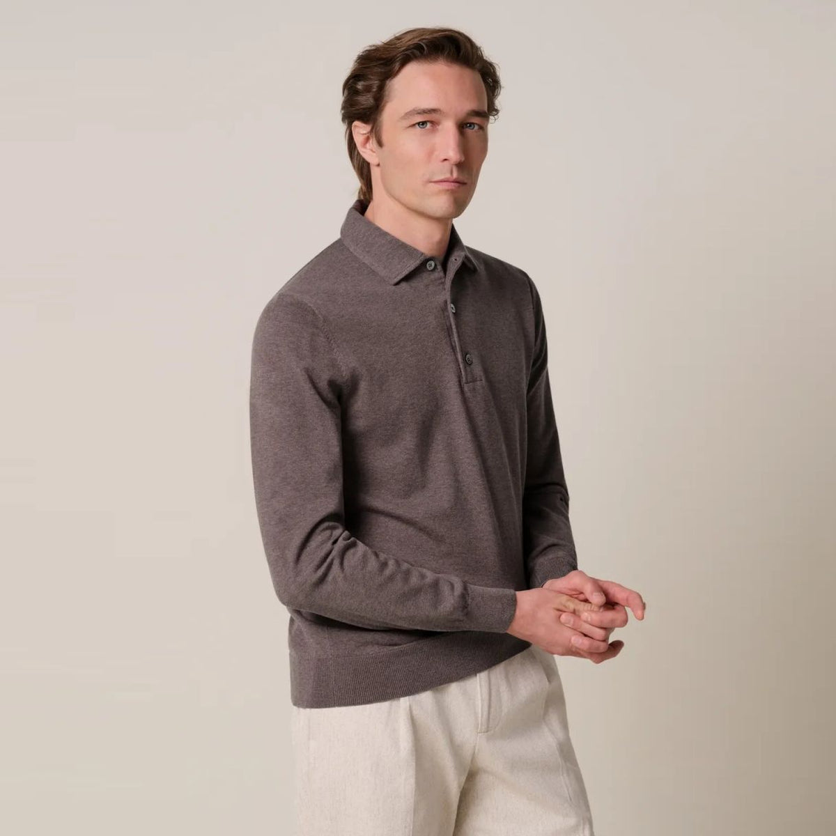 Profuomo Luxury langærmet polo brun