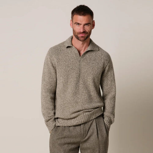 Profuomo Open Collar Cashmere Langærmet Polo Brun
