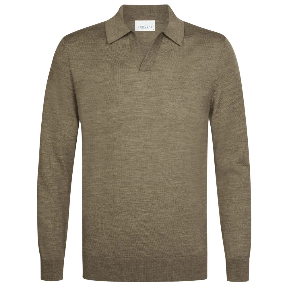 Profuomo Open Collar Langærmet Polo Brun