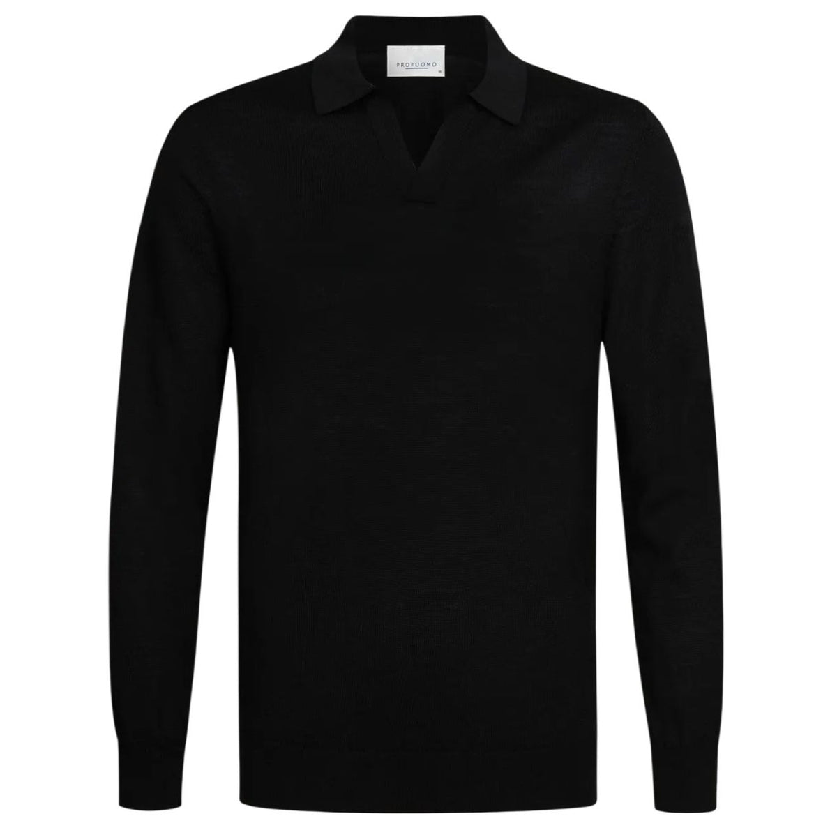 Profuomo Open Collar Langærmet Polo Sort