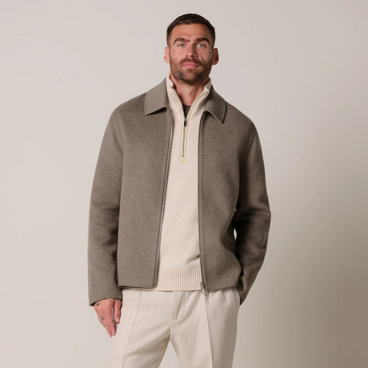 Profuomo Vendbar Zip Overshirt Brun/Beige