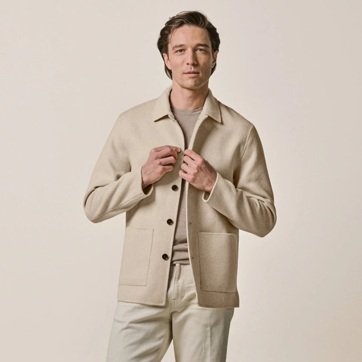 Profuomo Single Layer Uld Overshirt Beige