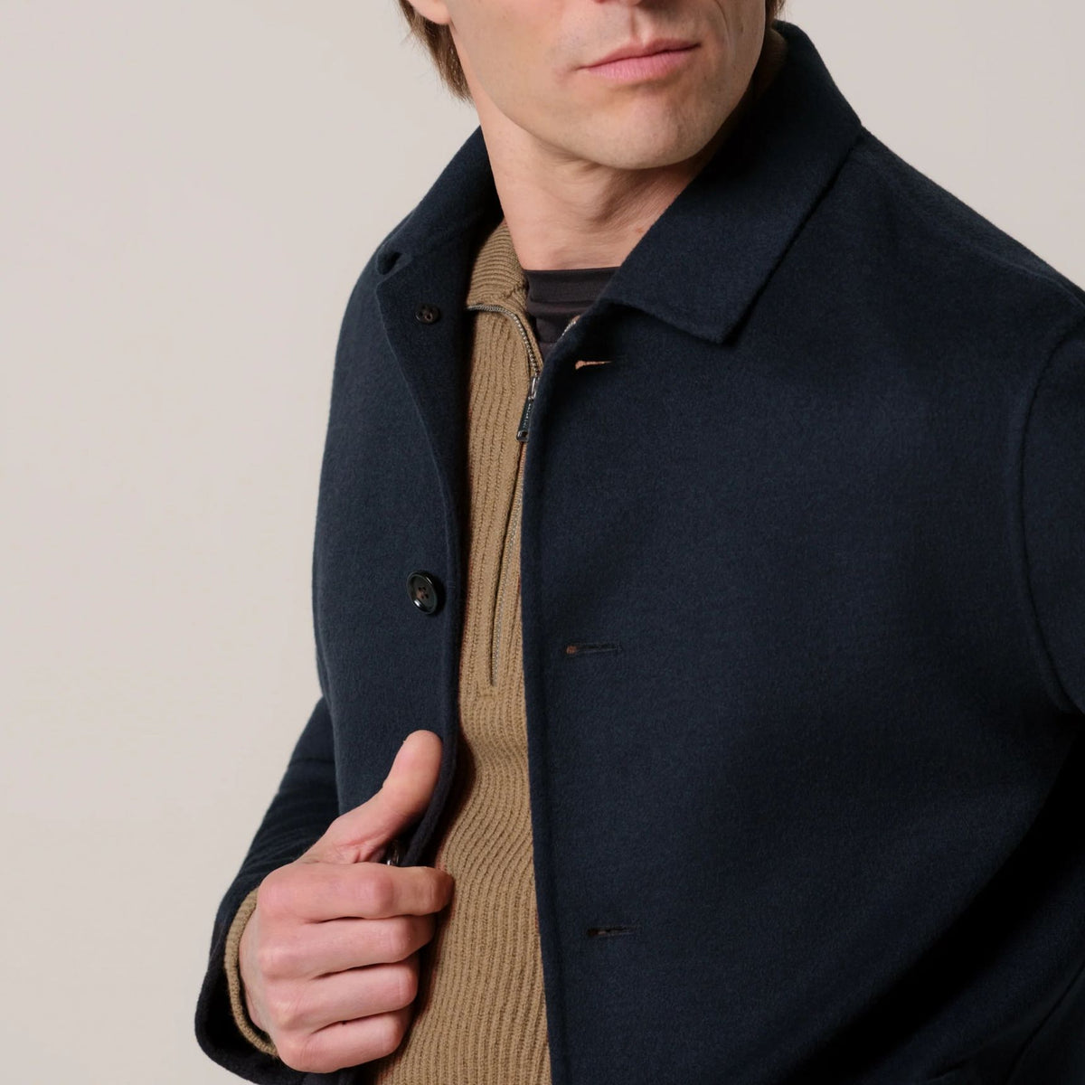 Profuomo Single Layer Wool Overshirt Navy