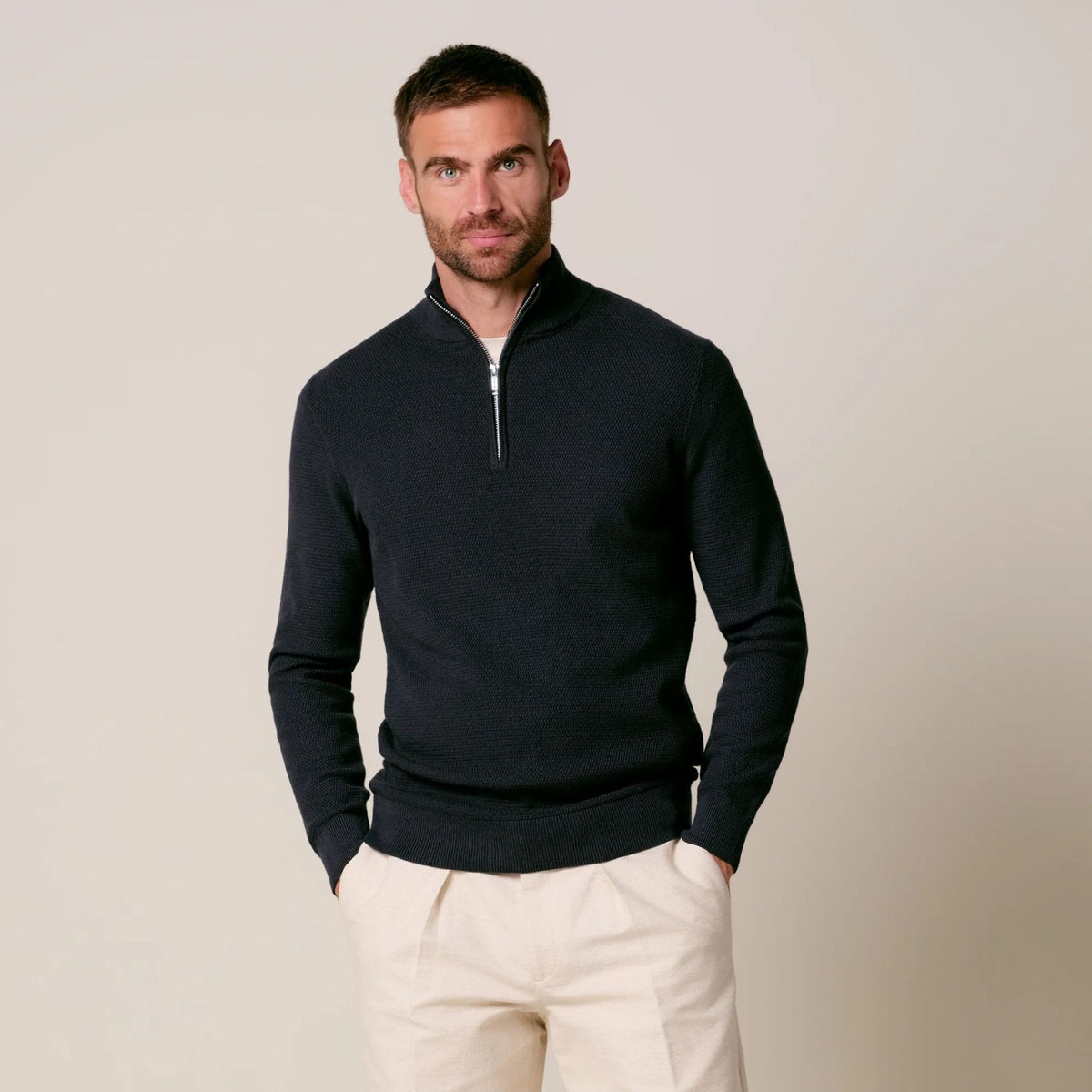 Profuomo Structured Half Zip Sweater Navy