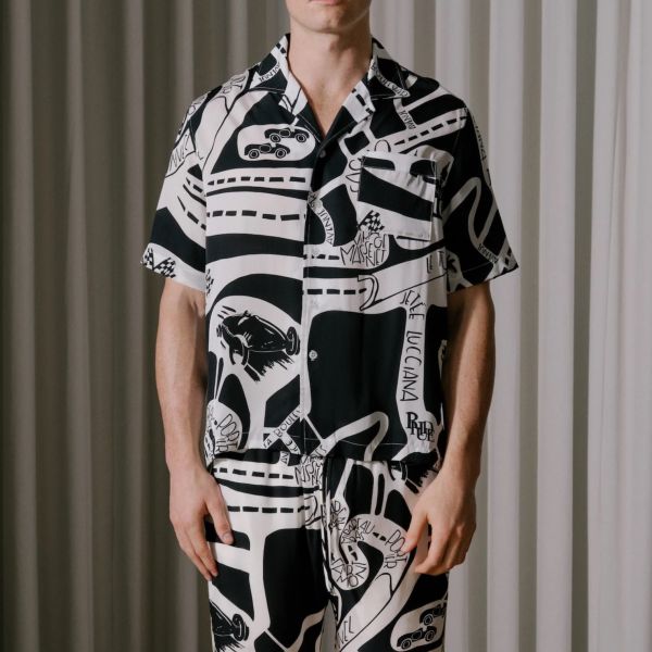 Rhude Strada Silk Overhemd Zwart/Wit