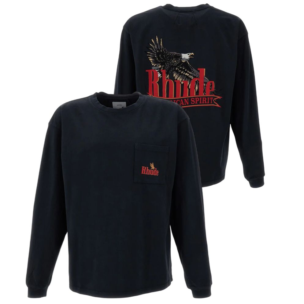 Rhude American Spirit Pocket langærmet T-shirt sort