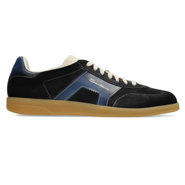 Santoni Double Buckle Signature Olympic Suède Sneaker Navy