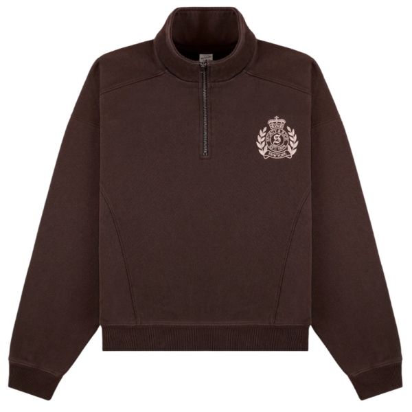 Sporty & Rich NY Crest Embroidered Quarter Zip Sweater Bruin