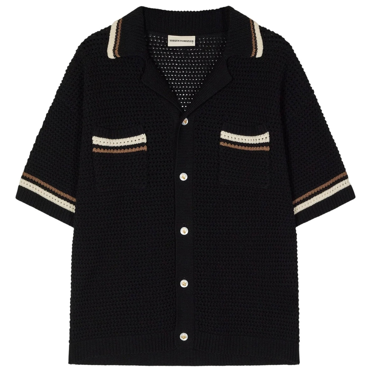 The Couture Club Crochet Knitted Stripe Overhemd Zwart