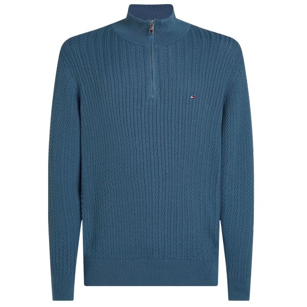 Tommy Hilfiger Herringbone Structure Zip Mock Sweater Blauw